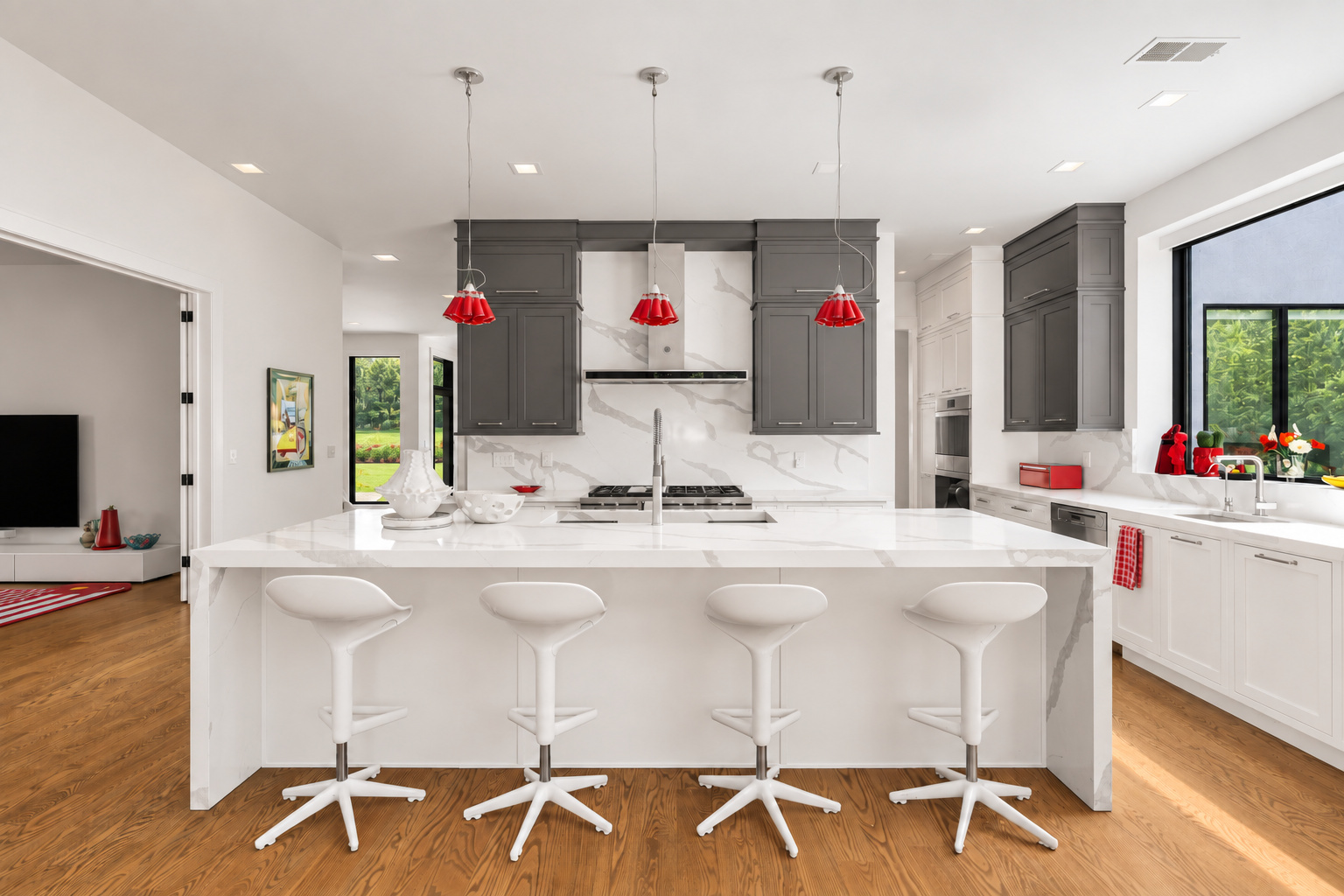 Chef's kitchen with Wolf, Sub-Zero, and Miele appliances at 286 Hartshorn Drive, Short Hills