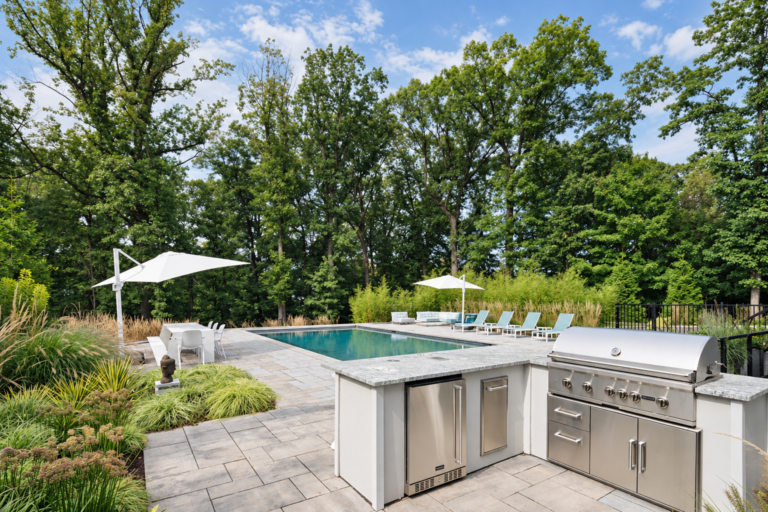 Space prepped for an outdoor kitchen at 286 Hartshorn Drive, Short Hills