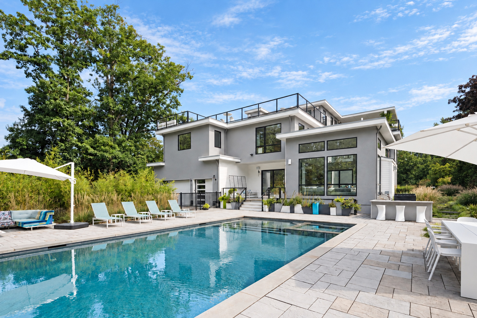 Pool view at 286 Hartshorn Drive, Short Hills