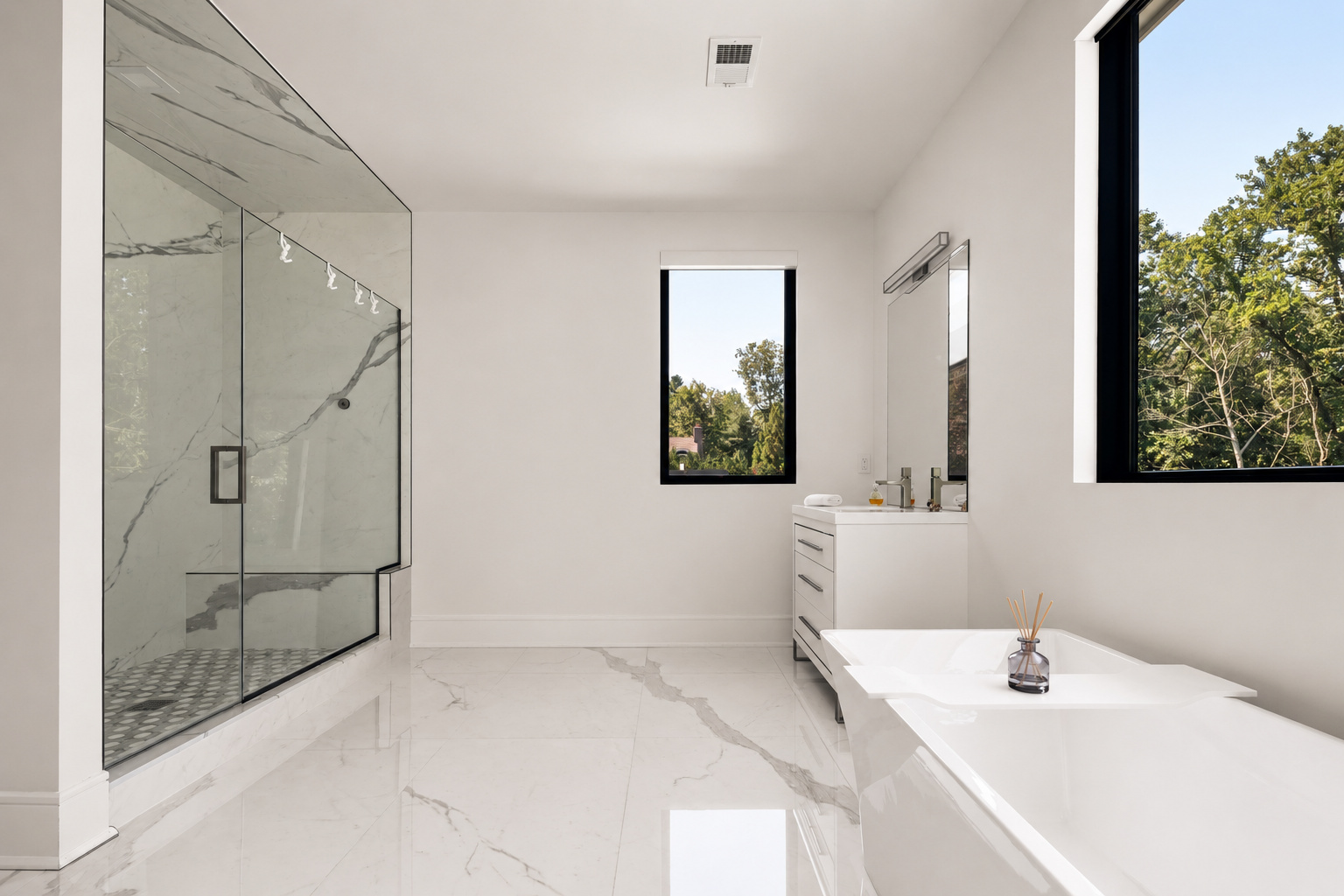 Primary bath detail at 286 Hartshorn Drive, Short Hills
